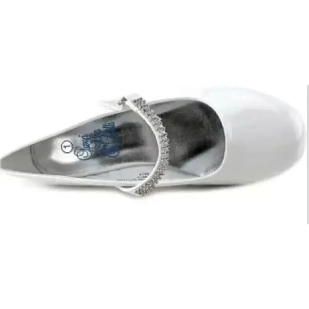 NEW Girl's Communion Dress Shoe-White/Patent Flat Shoe-Rhinestone Strap-Size 9T